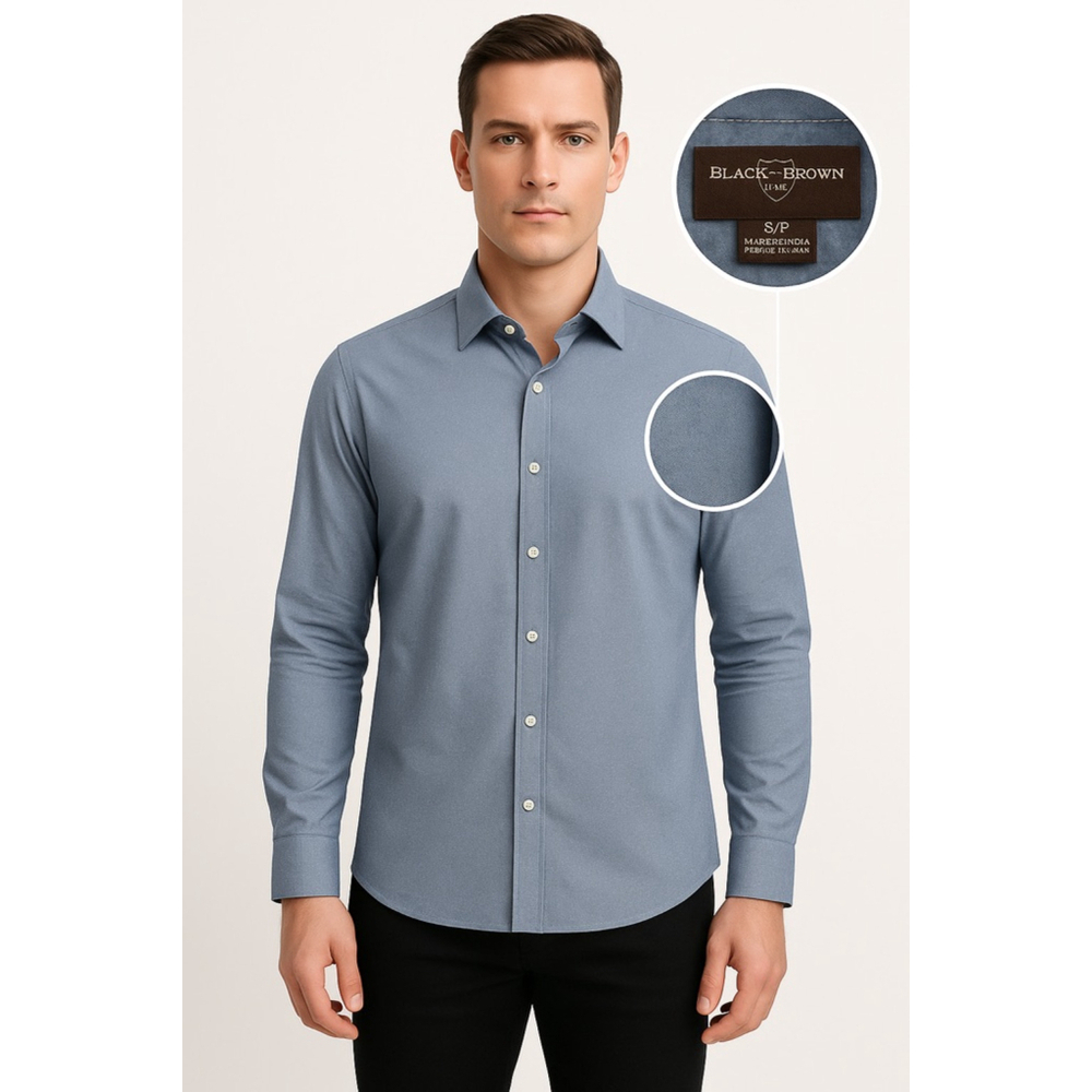Black Brown 1826 Micro-Dot Button-Up Shirt – Blue – Size S